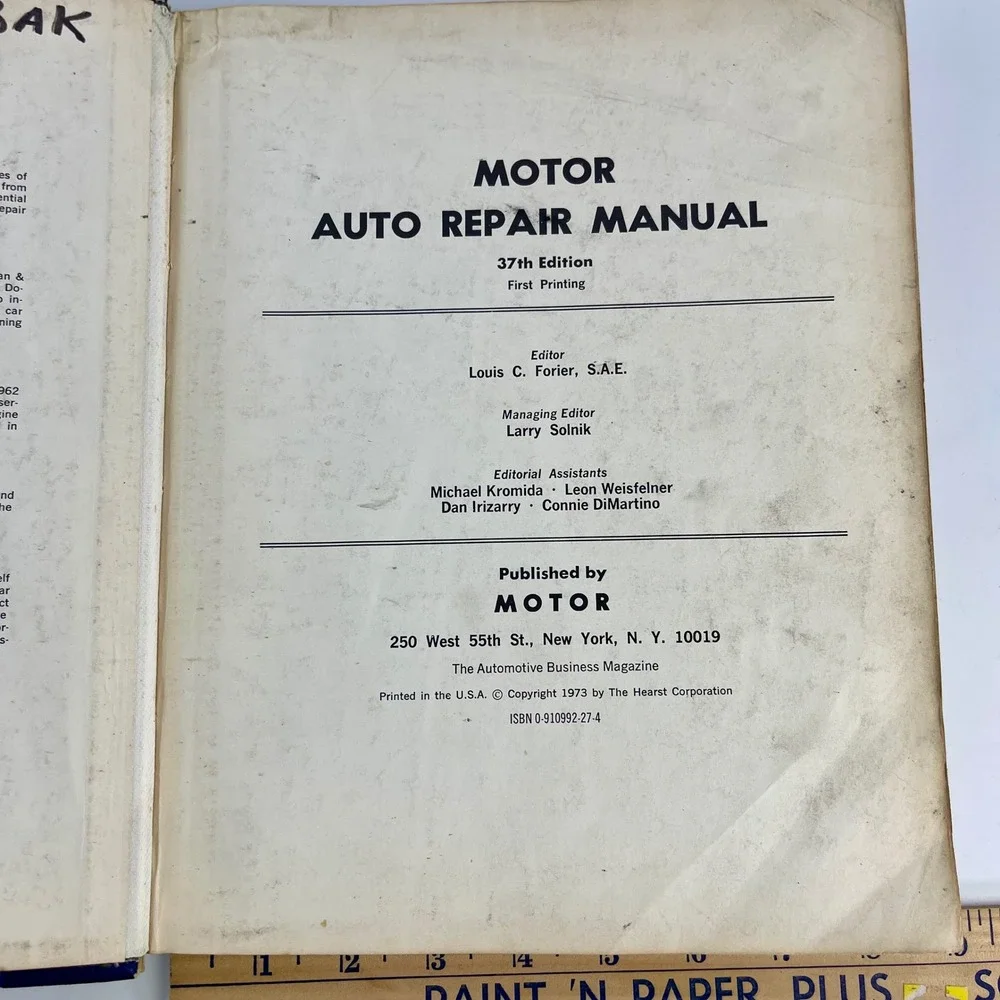 Motor Auto Repair Manual 1974 37th‎ Edition 1968-1974 Models ISBN 09109